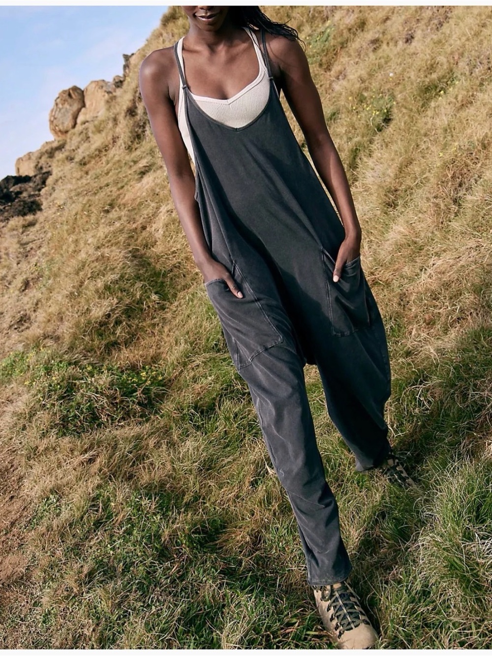 Free People Movement Hot Shot Onsie XS in Washed Black